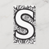 Monogrammed Letter S Eenvoudige zwart-witte bloem Visitekaartje (Voorkant)