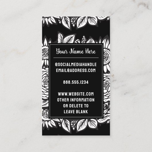 Monogrammed Letter S Zwart-witte Bloembloem Visitekaartje (Achterkant)