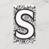 Monogrammed Letter S Zwart-witte Bloembloem Visitekaartje (Voorkant)