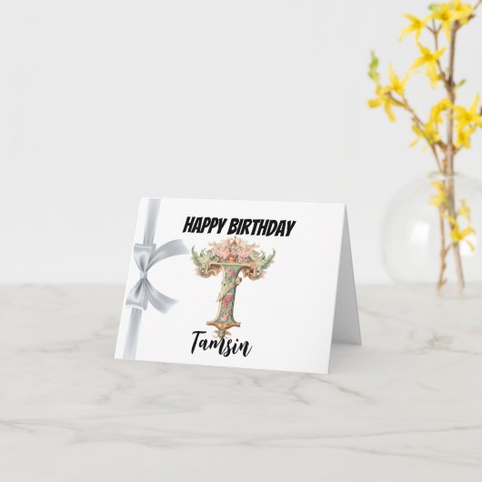 Monogrammed letter "T" Gelukkige Verjaardag Kaart (Gele Bloem)