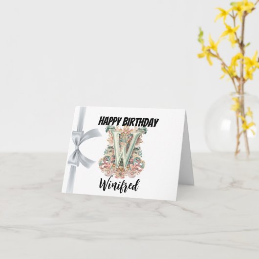 Monogrammed letter "W" Happy Birthday Kaart (Gele Bloem)