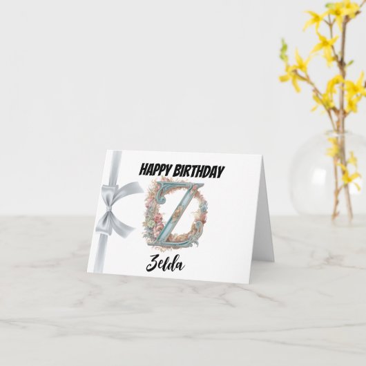 Monogrammed letter "Z" Gelukkige Verjaardag Kaart (Gele Bloem)