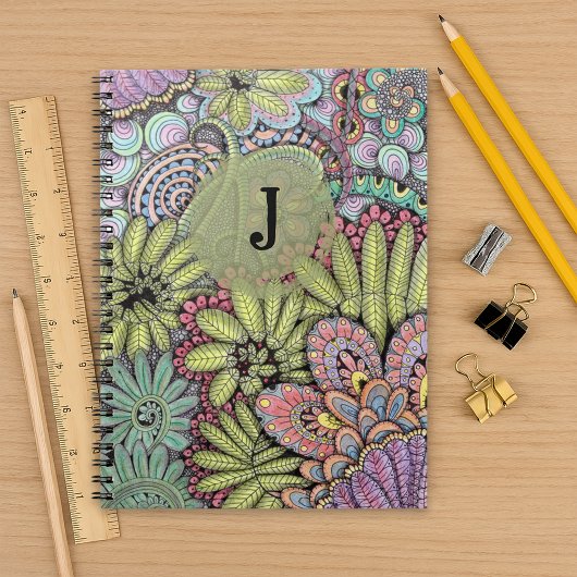 Monogrammed Levendige Bloemen Creatieve Artistiek Notitieboek