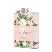 Monogrammed Licht Roze Bloemen Bruidsmeisje Heupfles (Links)