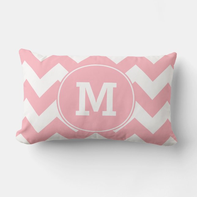 Monogrammed Licht Roze Zigzag Patroon Kussen (Voorkant)