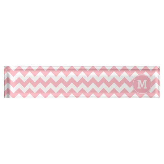 Monogrammed Licht Roze Zigzag Patroon Naambordje (Voorkant)