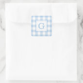 Monogrammed Lichtblauw en Wit geruite Patroon Vierkante Sticker (Tas)