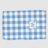 Monogrammed Lichtblauw Wit Gingham geruite patroon Golfhanddoek (Horizontaal)