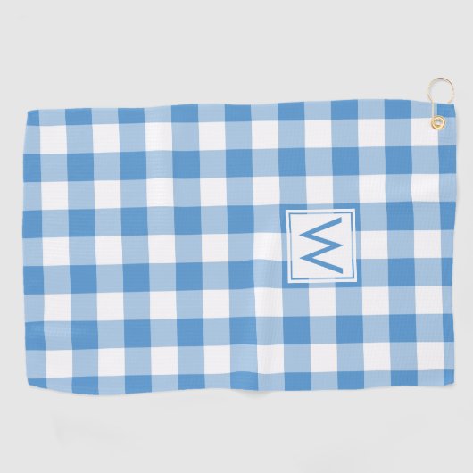 Monogrammed Lichtblauw Wit Gingham geruite patroon Golfhanddoek (Horizontaal)