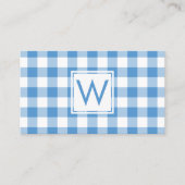 Monogrammed Lichtblauw Wit Gingham geruite patroon Visitekaartje (Voorkant)