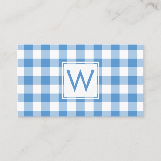 Monogrammed Lichtblauw Wit Gingham geruite patroon Visitekaartje (Voorkant)