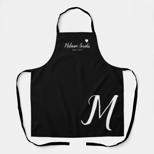 Monogrammed Liefde Zwart Schort met Naam (Voorkant)