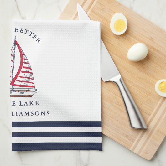 Monogrammed Life is Better bij het meer Theedoek (Quarter Fold)