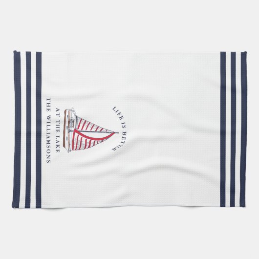 Monogrammed Life is Better bij het meer Theedoek (Horizontaal)