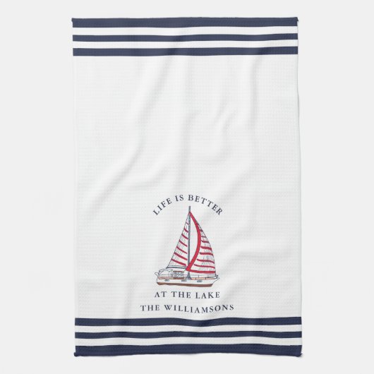 Monogrammed Life is Better bij het meer Theedoek (Verticaal)