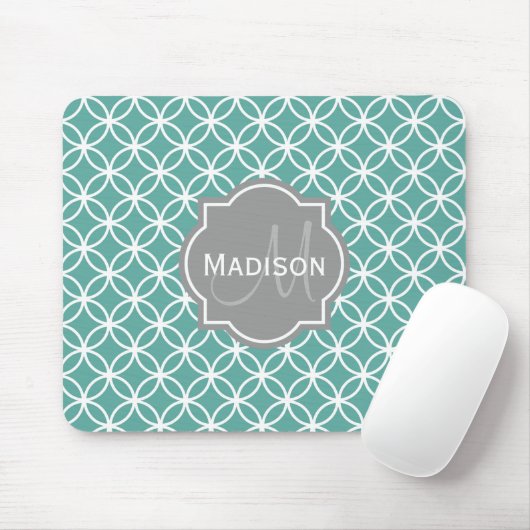 Monogrammed Light Blauwgroen Circle Pattern Muismat (Met muis)