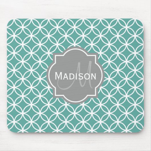 Monogrammed Light Blauwgroen Circle Pattern Muismat (Voorkant)