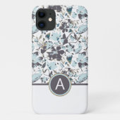 Monogrammed Light Blue Floral Waterverf Case-Mate iPhone Case (Achterkant)