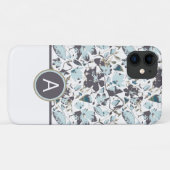 Monogrammed Light Blue Floral Waterverf Case-Mate iPhone Case (Achterkant (horizontaal))