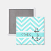 Monogrammed Light Blue Grey Anchor Magneet (Voorkant / Achterkant)