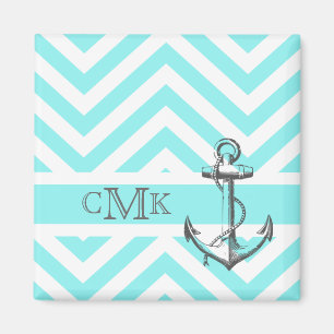 Monogrammed Light Blue Grey Anchor Magneet