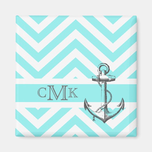 Monogrammed Light Blue Grey Anchor Magneet (Voorkant)