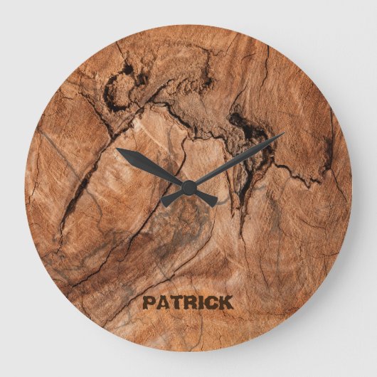 Monogrammed Light Brown Wood Grote Klok (Voorkant)