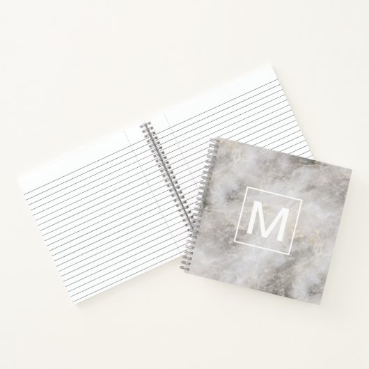Monogrammed Light Grey Marble Texture Notitieboek (Binnen)