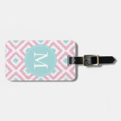 Monogrammed Light Pink Mint Diamonds Ikat Pattern Bagagelabel (Voorkant horizontaal)