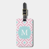 Monogrammed Light Pink Mint Diamonds Ikat Pattern Bagagelabel (Voorkant verticaal)