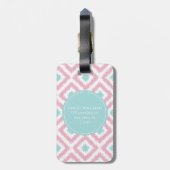 Monogrammed Light Pink Mint Diamonds Ikat Pattern Bagagelabel (Achterkant verticaal)