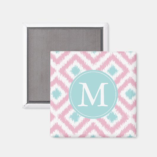 Monogrammed Light Pink Mint Diamonds Ikat Pattern Magneet (Voorkant / Achterkant)