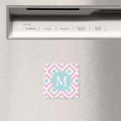 Monogrammed Light Pink Mint Diamonds Ikat Pattern Magneet (Insitu (Vaatwasser))