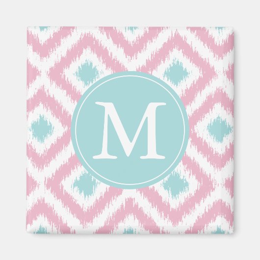 Monogrammed Light Pink Mint Diamonds Ikat Pattern Magneet (Voorkant)