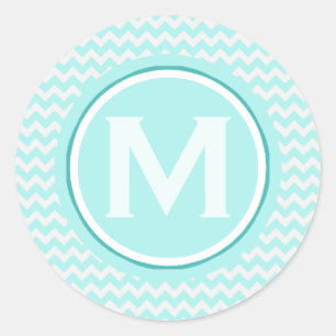 Monogrammed Light Turquoise Zigzag Pattern Ronde Sticker