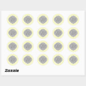 Monogrammed Light Yellow and Grey Chevron Pattern Ronde Sticker (Vel)