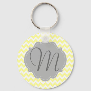 Monogrammed Light Yellow and Grey Chevron Pattern Sleutelhanger