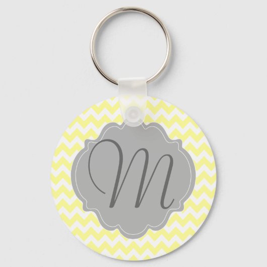 Monogrammed Light Yellow and Grey Chevron Pattern Sleutelhanger (Voorkant)