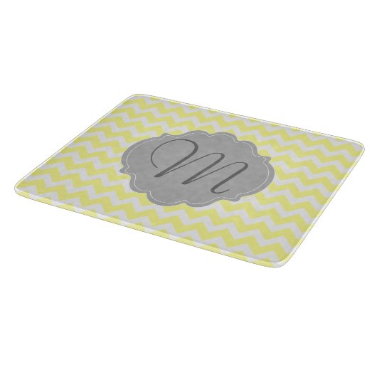 Monogrammed Light Yellow and Grey Chevron Pattern Snijplank (Hoek)