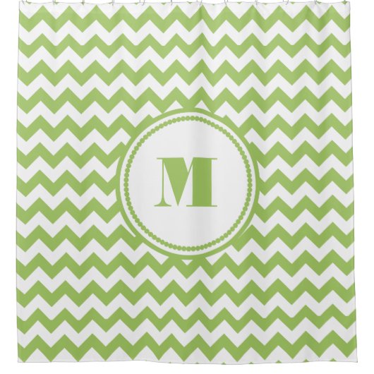 Monogrammed Lime Green and White Chevron Pattern Douchegordijn (Voorkant)