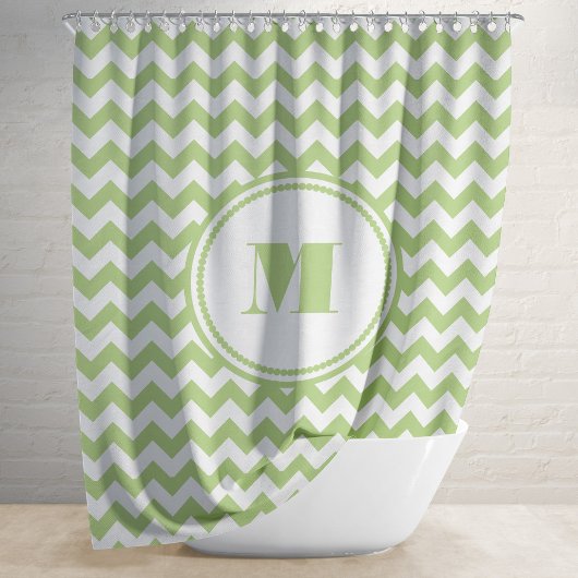 Monogrammed Lime Green and White Chevron Pattern Douchegordijn