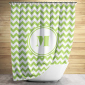 Monogrammed Lime Green and White Chevron Pattern Douchegordijn