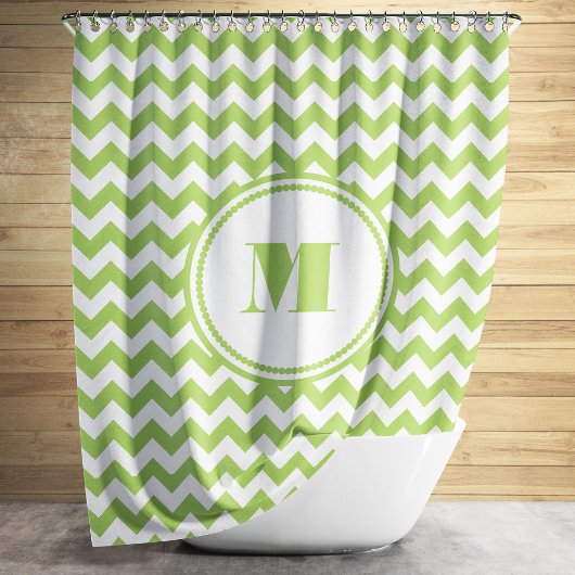 Monogrammed Lime Green and White Chevron Pattern Douchegordijn