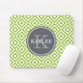 Monogrammed Lime Green Geometric Diamond Pattern Muismat (Met muis)