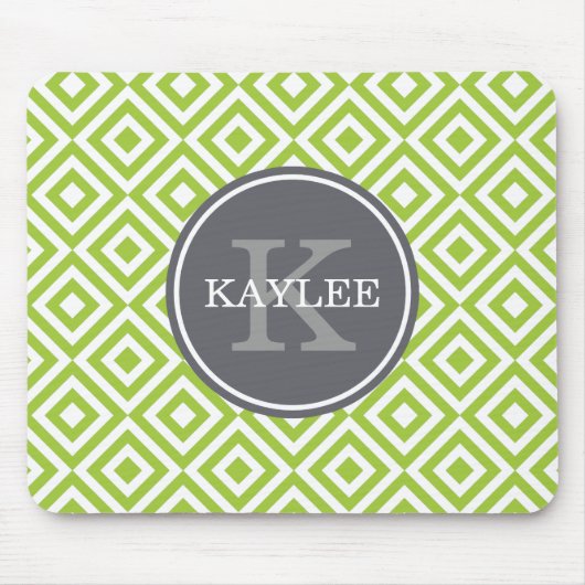 Monogrammed Lime Green Geometric Diamond Pattern Muismat (Voorkant)