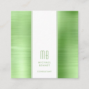 Monogrammed Lime Green Metallic Folie Consultant Vierkante Visitekaartje