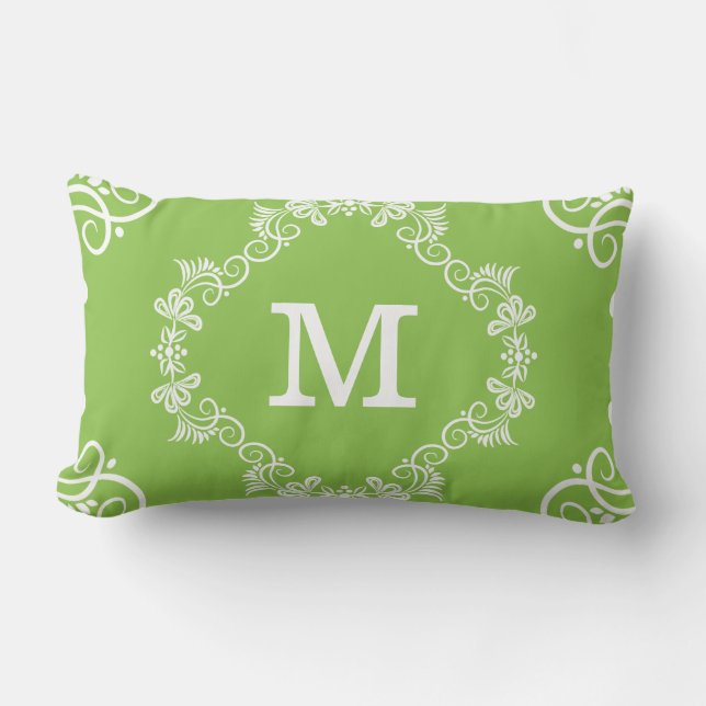 Monogrammed Lime Green White Decorative Kussen (Voorkant)