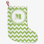 Monogrammed Lime Green White Striped Chevron Kleine Kerstsok (Voorkant)