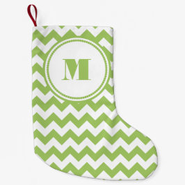 Monogrammed Lime Green White Striped Chevron Kleine Kerstsok