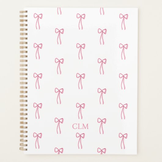 Monogrammed Little Bow Pink Planner (Voorkant)